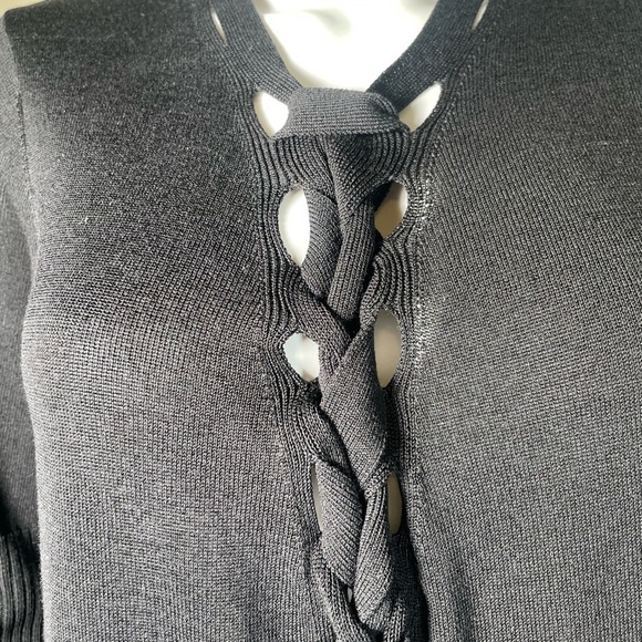 Per Se Womens Sz M Black Open Knit Long Cardigan Duster Sweater Boho Festival - Picture 13 of 16